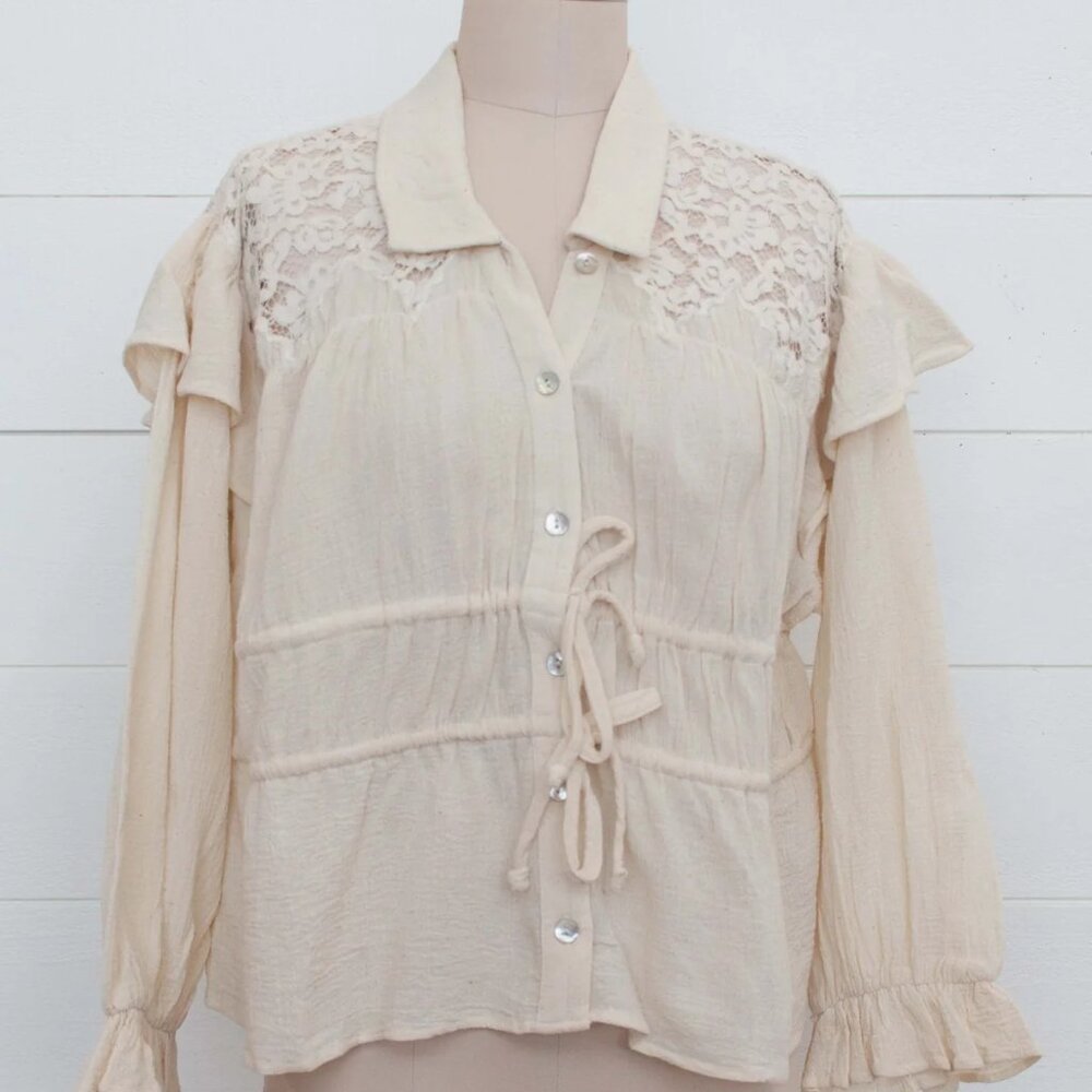 NWOT Jen’s Pirate Booty Kiedis Top - Natural Bohemian Boho Western Long Sleeve